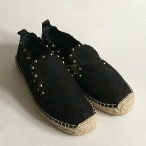 Black Leather with Silver studs Espadrilles